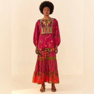 FARM Rio Pink and Green Long Sleeve Sundress